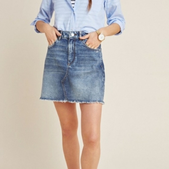 DL1961 Georgia Distressed Raw Hem Denim Skirt - Picture 1 of 9